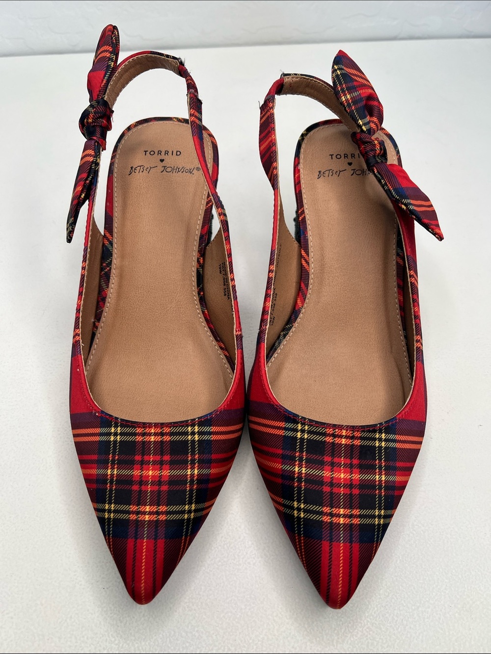 Torrid X Betsey Johnson Alley red plaid black cylinder sparkle heel 10W - Picture 10 of 13